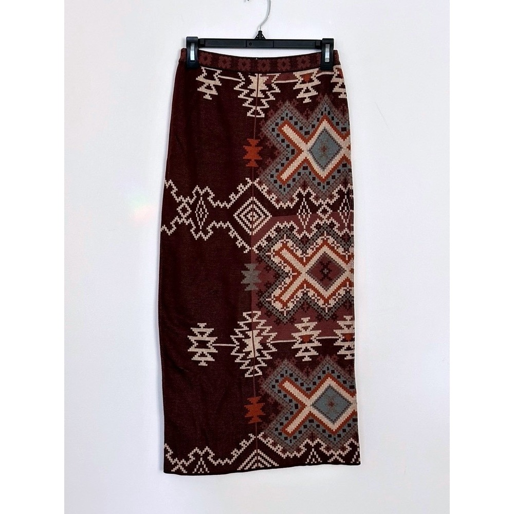 Peruvian Connection Maxi Skirt XS Pima Cotton Southwestern Knit Brown Boho
